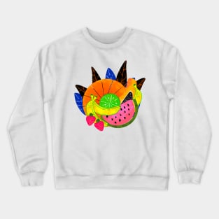 Pink Y2K Summer Aesthetic Wild Exotic Tropical Fruit Smoothie Maximalist Pattern With Mango, Papaya, Watermelon, Banana, Lime And Strawberry Crewneck Sweatshirt